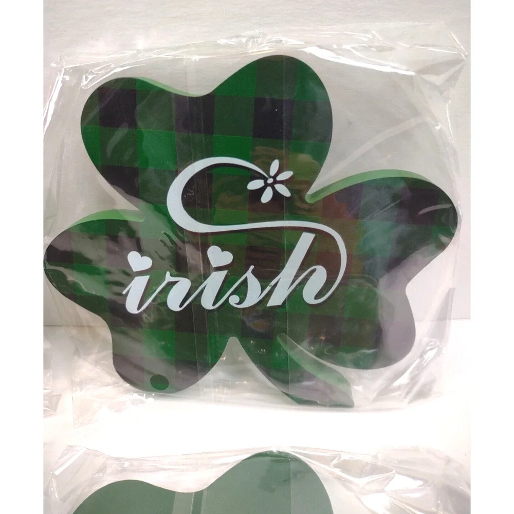 St. Patrick's Day Freestanding Shamrock Decor 4 Pieces Wooden Shamrock Jetec
